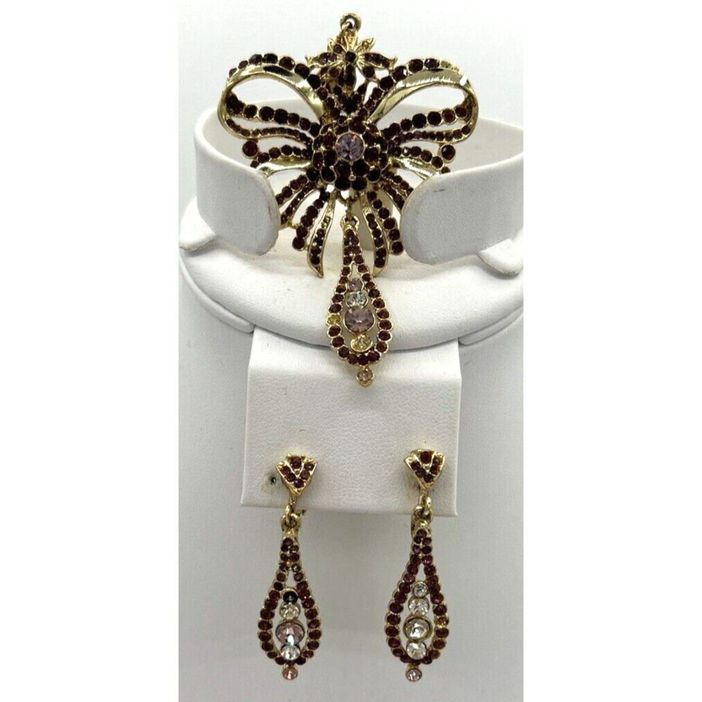 Premier Designs Jewelry Pink & Gold Tone Earrings &‎ Pendant Set SKU PB77